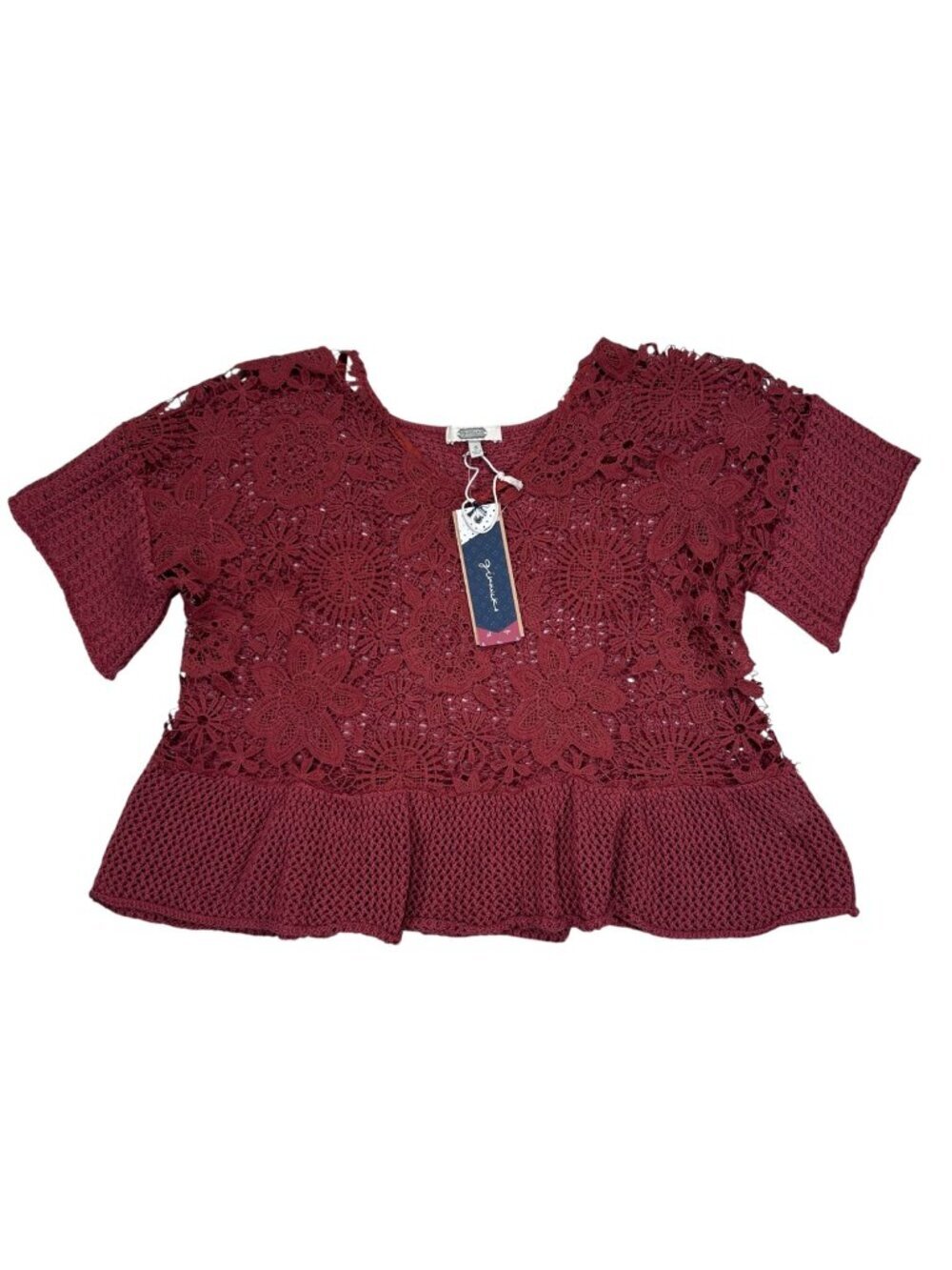 Gimmick Small Crochet Ruffle Top Boho Bohemian Cottage Western